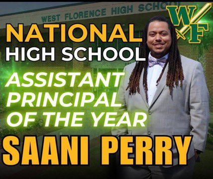 West Florence High School (@wfhs_knights) on Twitter photo West Florence High School is proud to announce that Assistant Principal Mr. Saani Perry has been named the <a href="/NASSP/">National Assoc. of Secondary School Principals</a> 2025 National Assistant Principal of the Year, a prestigious honor recognizing his extraordinary leadership, vision, and commitment to student success. West Florence High School is proud to announce that Assistant Principal Mr. Saani Perry has been named the <a href="/NASSP/">National Assoc. of Secondary School Principals</a> 2025 National Assistant Principal of the Year, a prestigious honor recognizing his extraordinary leadership, vision, and commitment to student success.