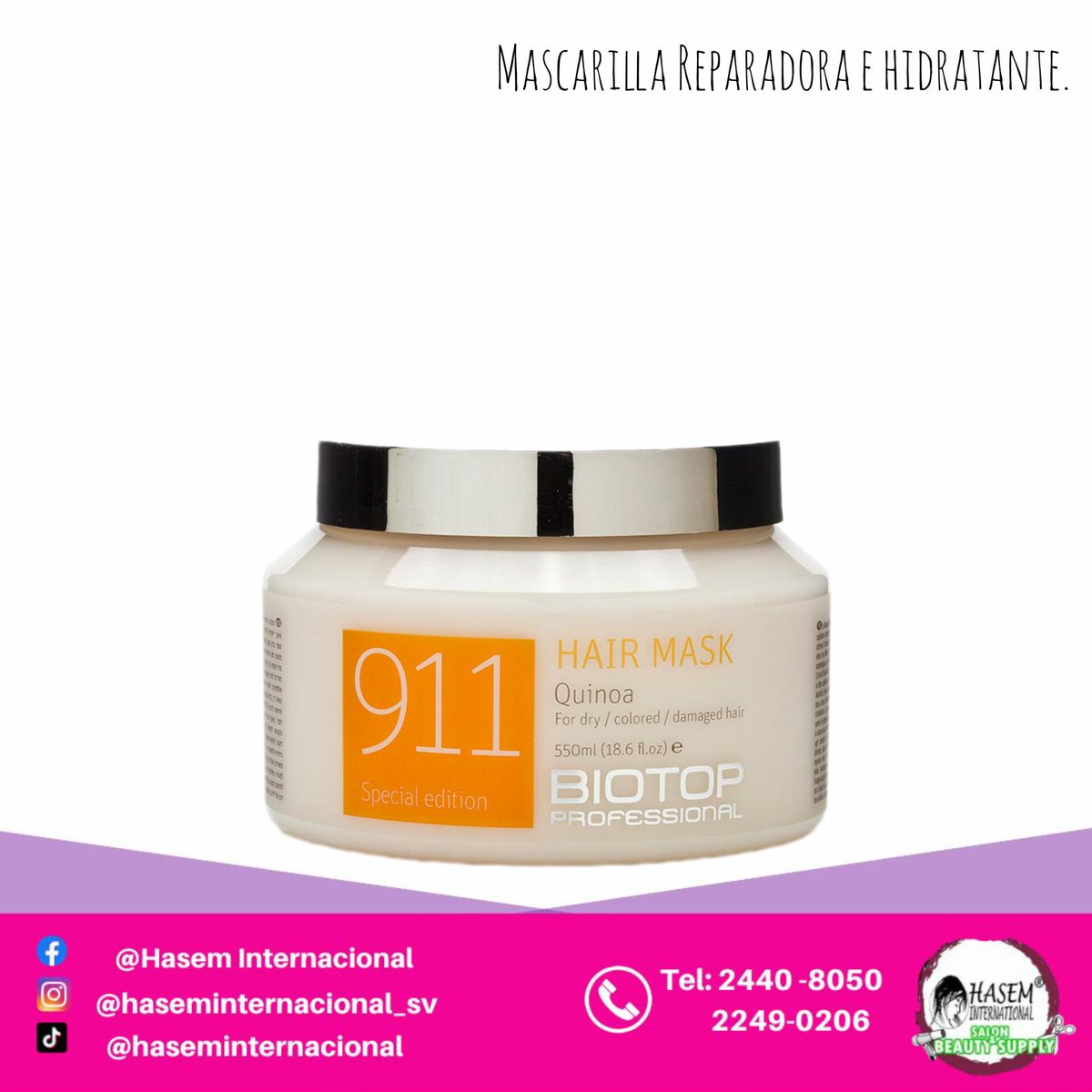 DT_Hasem's tweet photo. Enriquecida con proteínas restauradoras derivadas del nutritivo extracto de quinua, esta mascarilla indulgente impregna el cabello con la hidratación esencial para una elasticidad y suavidad renovadas.
Precio: $46.80 #HasemInternacional #BellezaTuAlcance #LineasProfessionales https://t.co/uBURstXmQ7