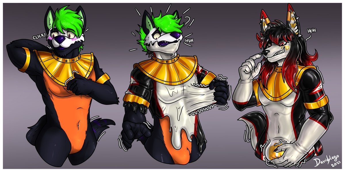 "Sometimes curiosity can lead us to try on our friends' jewelry~ Not even expecting that they could be hidding inside the jewelry waiting for their next victims to take over them~"

Commission for <a href="/SP00KYWOLF/">ReeFur Wolf</a> featuring him and his friend Slade~