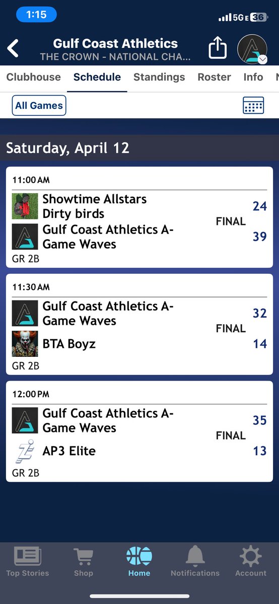 GCoastAthletics's tweet photo. Great Day 1 for GCA 15u A-Game Waves #1 Seed going into Bracket play at the DR7 National Championship #TheBestPlayForGCA https://t.co/XzzTXuK4rm