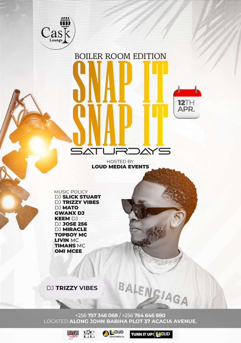 djtrizzyvybz's tweet photo. THE NIGHT IS OURS!
Join me at @CaskLoungeKla for #SnapItSaturdays, it's courtesy of #BoilerRoomEdition - I'll keep the music pumping till the wee hours
#DjTrizzyVybz||#TalentWalls https://t.co/rdm6i1MPqq