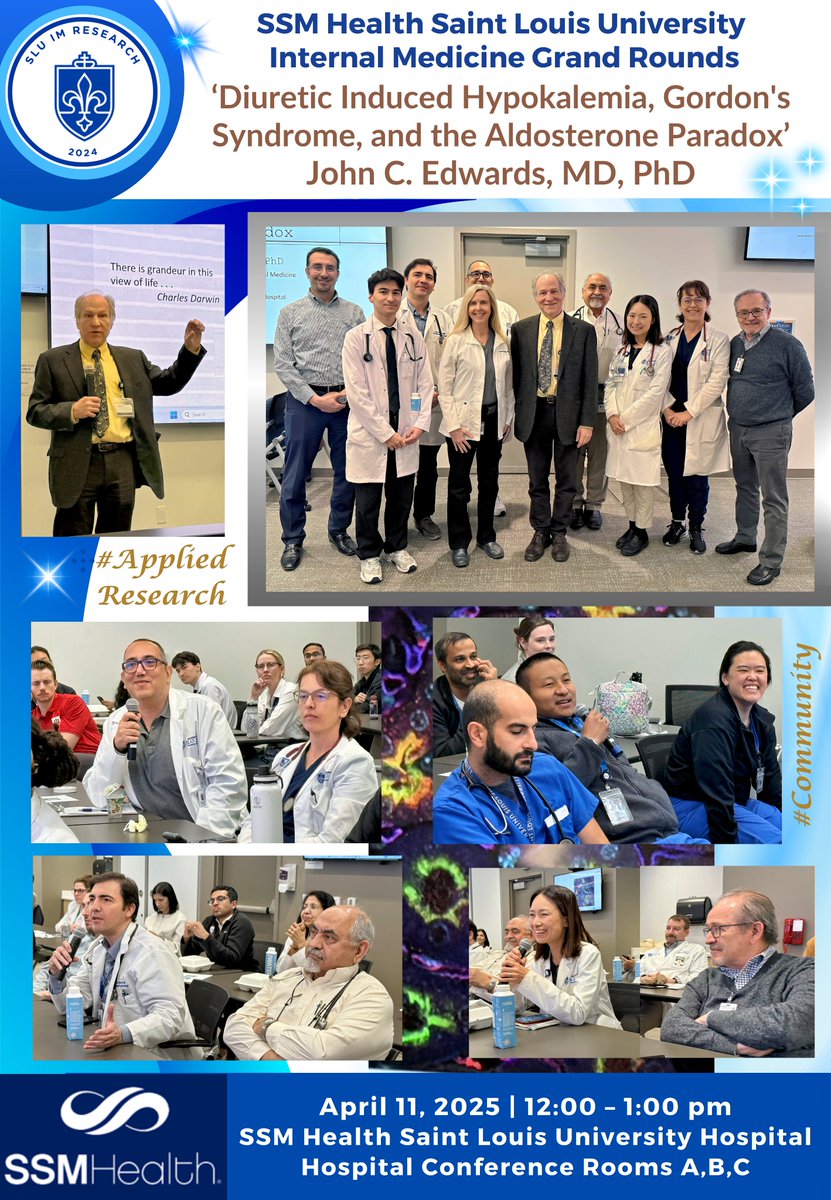 Krista Lentine, MD,PhD | FASN | FAST (@kristalentine) on Twitter photo 🎤Honored to introduce Dr. JohnEdwards at <a href="/SSMHealthSTL/">SSM Health St. Louis</a> #InternalMedicine #GrandRounds—a biochemist, physician➕cellist whose career bridges science, art & teaching🎻🧪🩺
🔵His talk 'Diuretic-Induced Hypokalemia, Gordon’s Syndrome & the Aldosterone Paradox' was a tour de force!🌟 🎤Honored to introduce Dr. JohnEdwards at <a href="/SSMHealthSTL/">SSM Health St. Louis</a> #InternalMedicine #GrandRounds—a biochemist, physician➕cellist whose career bridges science, art & teaching🎻🧪🩺
🔵His talk 'Diuretic-Induced Hypokalemia, Gordon’s Syndrome & the Aldosterone Paradox' was a tour de force!🌟