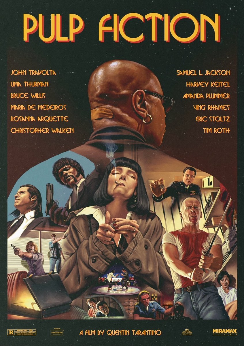 TheCinesthetic's tweet photo. Pulp Fiction (1994) 

Art by Dalton Frizzell. https://t.co/92yE6pgpiF