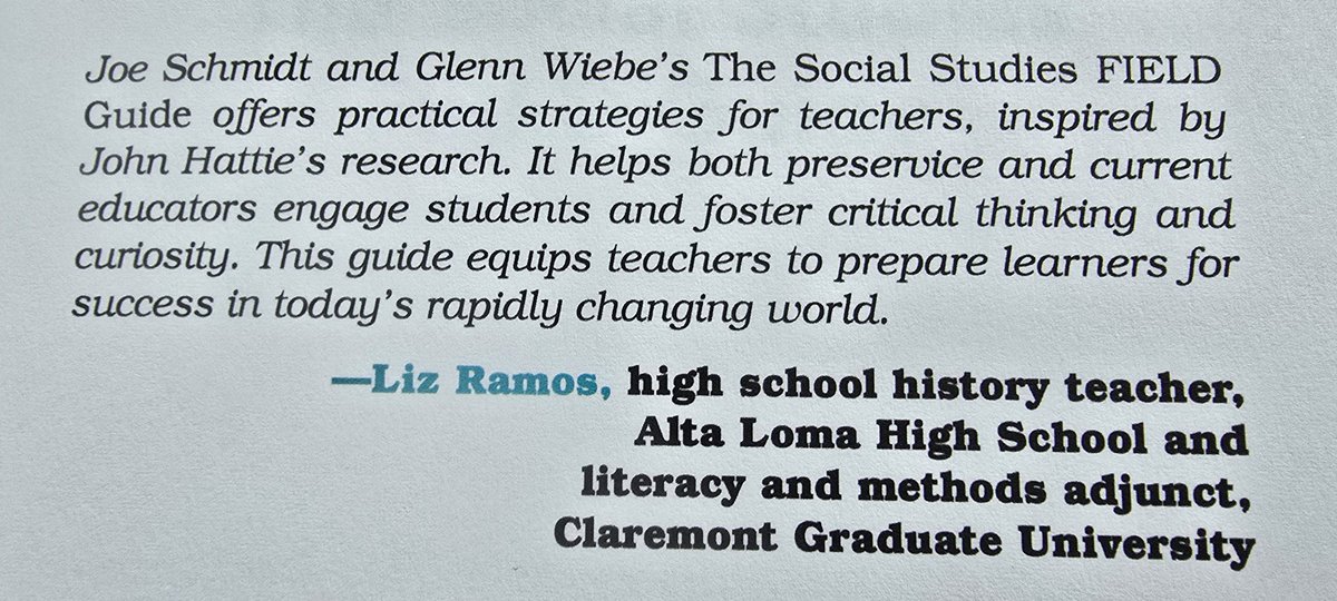 madisonteacher's tweet photo. Did you know that the great @historytechie shared some @john_hattie #visiblelearning love in her endorsement of the @CorwinPress FIELD Guide book?
Join @glennw98 & I on Monday as we start a #slowchat talking all things #FIELDguide.
Learn more at https://t.co/usAQMvebak https://t.co/RTwXzNvFws