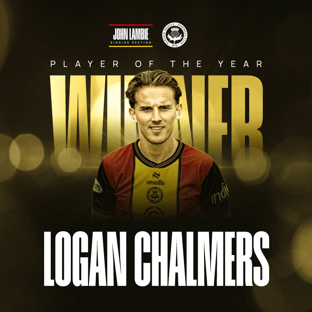 PartickThistle's tweet photo. 🏆 The winner of the 2024/25 John Lambie Singing Section Player of the Year Award is Logan Chalmers.

Congratulations, @loganchalmers7! https://t.co/RmTouselRv