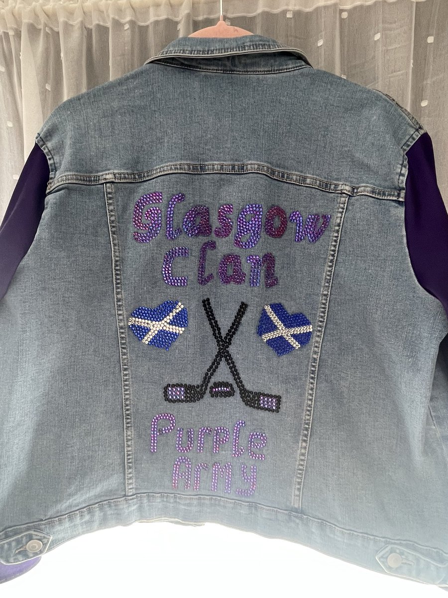 JudithT0911's tweet image. First jersey all sparkled, just sleeve numbers to do as I ran out of jewels and also made a playoff weekend jacket too, using players socks as sleeves. Every jewel individually put on by hand and it’s taken forever!!!