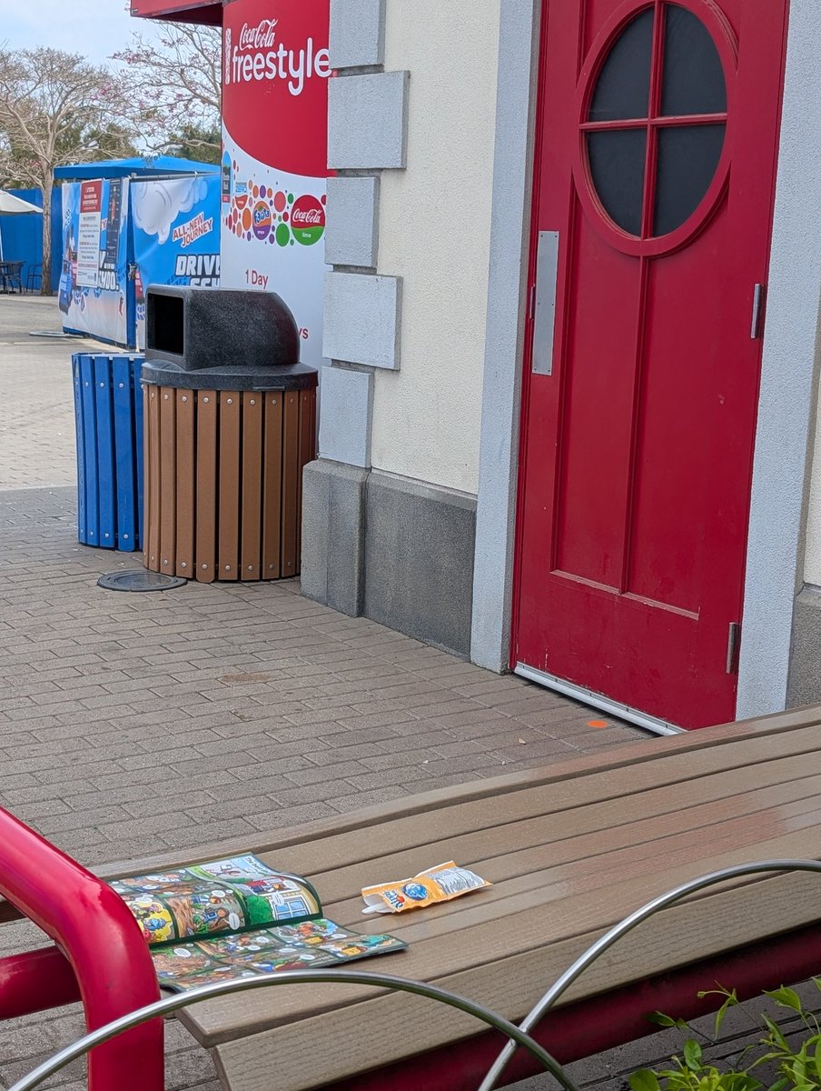 what level of lazy is required for a guest at a theme park to leave their trash on a bench no more than a few steps from a trashcan