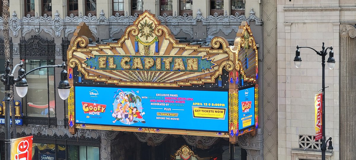 Disneyfan9523's tweet photo. I'm Here At The El Capitan Theatre In Hollywood Getting Ready To Celebrate 30 Years Of A Goofy Movie With A Special Screening Of The Film. #ElCapitanTheatre #AGoofyMovie #AGoofyMovie30 #AGoofyMovie30thAnniversary #Goofy #KevinLima #BillFarmer #DonHahn #D23 #Disney #WaltDisney https://t.co/TesNB3VmBs