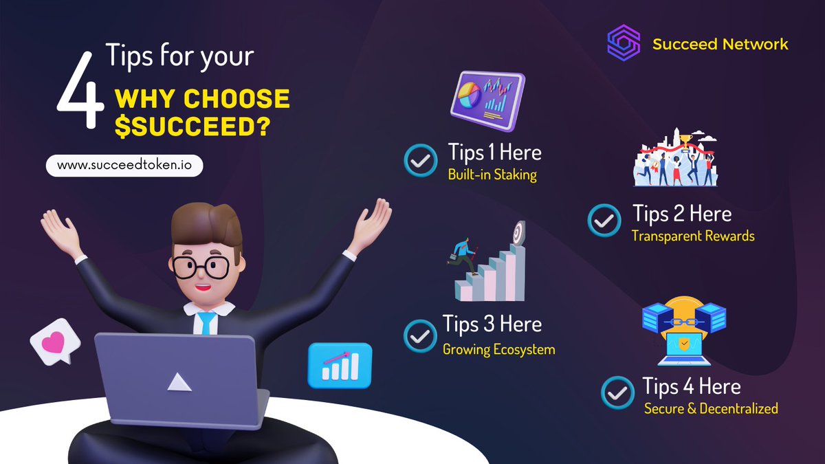 SucceedNetwork's tweet photo. 🤔 Why choose $SUCCEED?

🔍 With built in staking, transparent rewards, and a growing ecosystem, $SUCCEED is your gateway to secure, decentralized finance.

📍 Be part of a financial revolution.

#SucceedCoin #AI #Blockchain 
#CryptoInnovation #DeFiRevolution https://t.co/z11Y1qBxqj