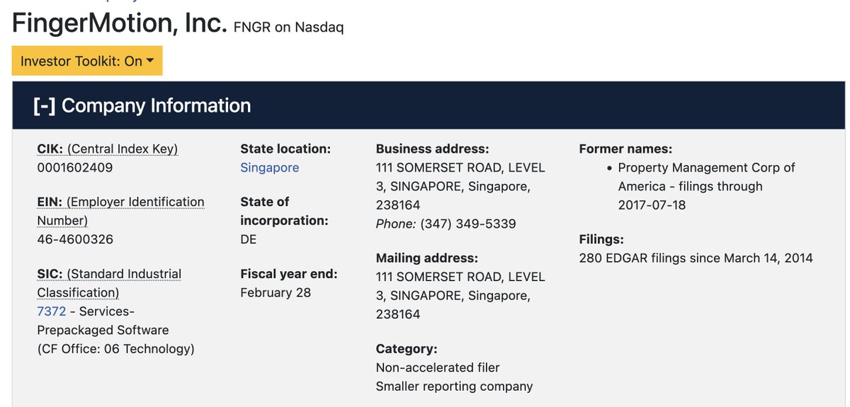 radenraranike's tweet photo. $FNGR Help me out, from SEC filing "State of Incorporation "DE" which is Delaware although headquarters is in Singapore. So any expert help me out, is the "State of Incorporation" make $FNGR a USA company or does their headquarters make it a Singapore company???? #Fingermotion https://t.co/0gPmUCQgf0