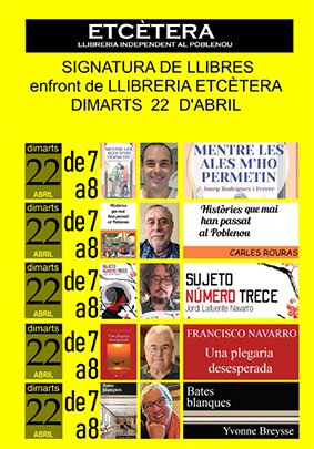 Gràcies a la llibreria Etcètera per apostar per la cultura KM 0, un plaer estar signant el meu llibre i saludant-vos en la vigilia de la gran diada de Sant Jordi.