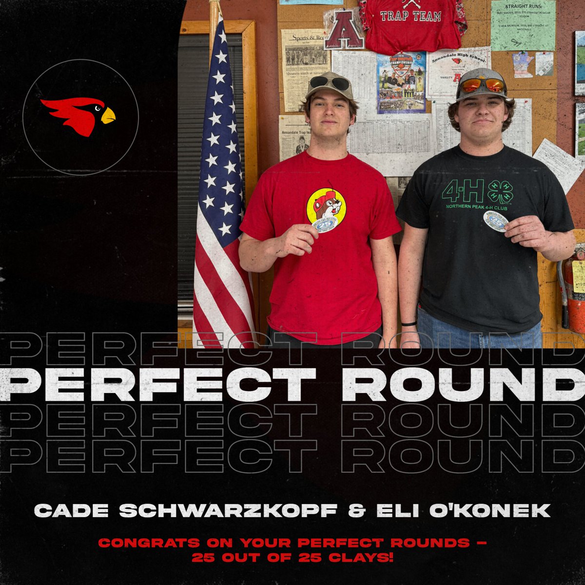 Congrats to Cade and Eli for their perfect rounds of 25 at last week's trap team practice!