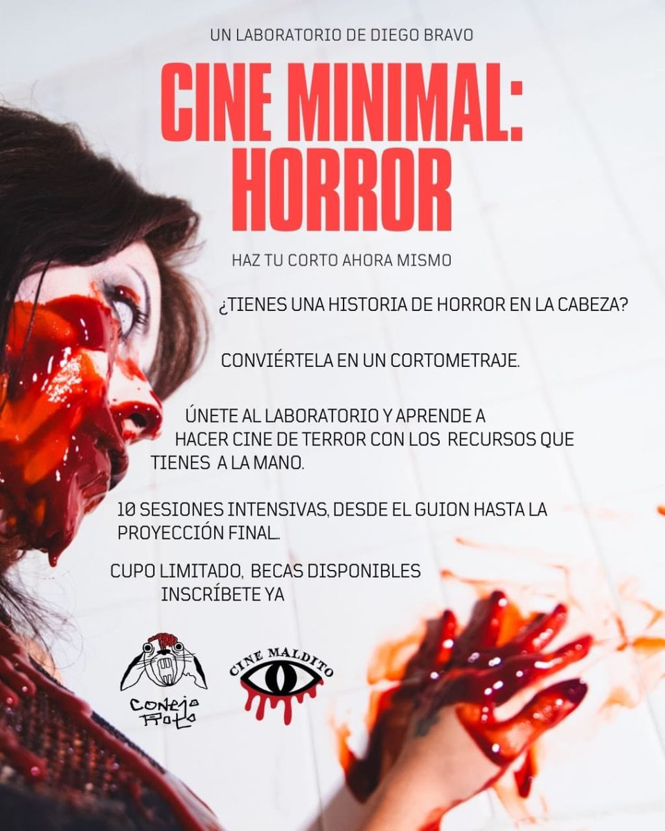 ¿Tienes una historia de terror en la cabeza? Conviértela en un cortometraje.
"Cine Minimal Horror": haz cine de terror con los recursos que tienes a la mano. 
10 sesiones, desde el guion hasta la proyección final.🎬
🗓️ Mayo 2025
📍 CDMX
🚀 Cupo limitado.
WhatsApp +52 56 1369 2594