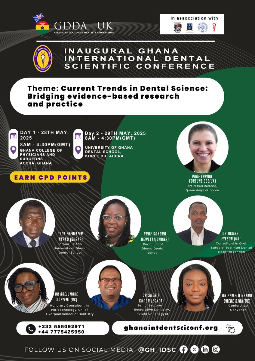 gh_idsc's tweet photo. Inaugural Ghana International Dental Scientific Conference 2025 - a landmark event for professionals passionate about advancing dental science in Africa.

#GIDSC2025 #DentalScience #OralHealthAfrica #DentalConference #GDDAUK #AccraEvents #HealthInnovation #GH_IDSC https://t.co/87XMsUGwN8