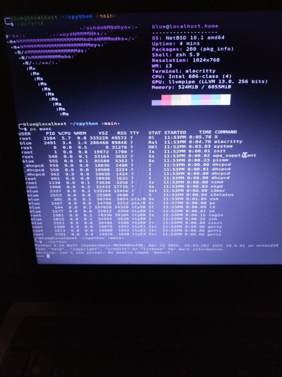 fsyscall's tweet image. Weekend vibes: Breathing new life into an old laptop with NetBSD while diving into CPython internals.
#NetBSD #CPython