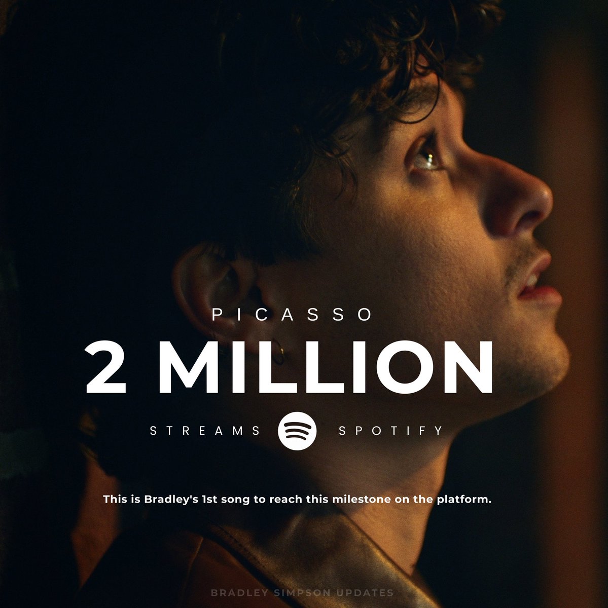 bradleysupdates's tweet photo. "Picasso” has reached 2 MILLION streams on Spotify. https://t.co/9E0cQgYFi7