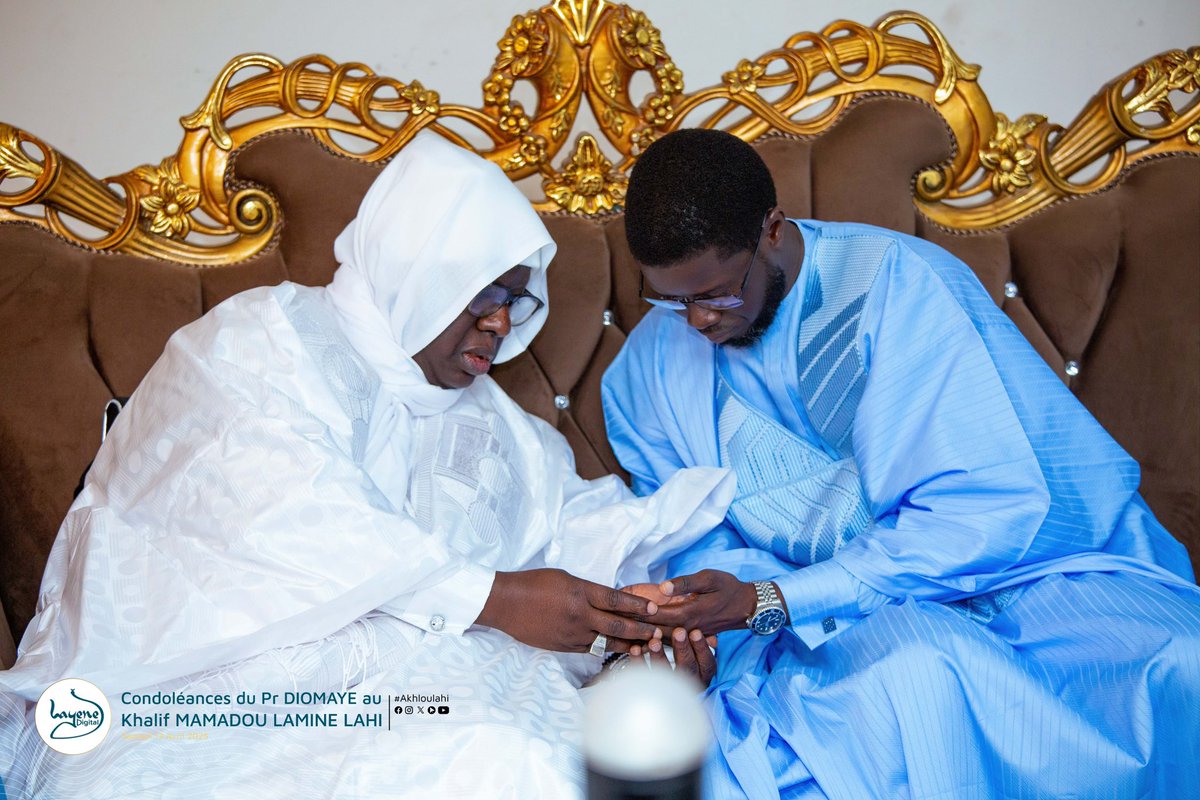 Présentation de condoléances de Son Excellence Monsieur le President de la République, <a href="/PR_Diomaye/">Bassirou Diomaye Faye</a>, au nouveau Khalif 𝐒𝐞𝐲𝐝𝐢𝐧𝐚 𝐌𝐨𝐮𝐡𝐚𝐦𝐚𝐝𝐨𝐮 𝐋𝐚𝐦𝐢𝐧𝐞 𝐋𝐚𝐡𝐢 🤍

#layene #Islam #kebetu #senegal