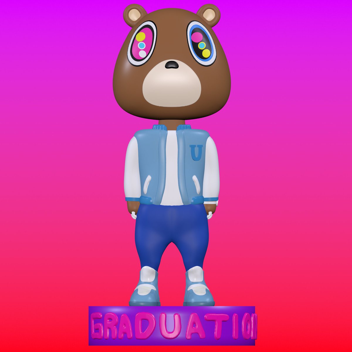 UnrealVisionz_'s tweet photo. My 3d model of The iconic Graduation Bear from Kanye West’s 2007 album Graduation.

Originally designed by Takashi Murakami, the bear became a symbol of Kanye’s artistic vision. 

@kanyewest @takashipom

#KanyeWest #GraduationBear #3DArt #TakashiMurakami #3dmodeling #3DPrinting https://t.co/HFUOP8PZnA