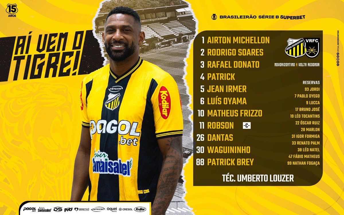Novorizontino escalado para enfrentar o Volta Redonda pela segunda rodada da Série B.