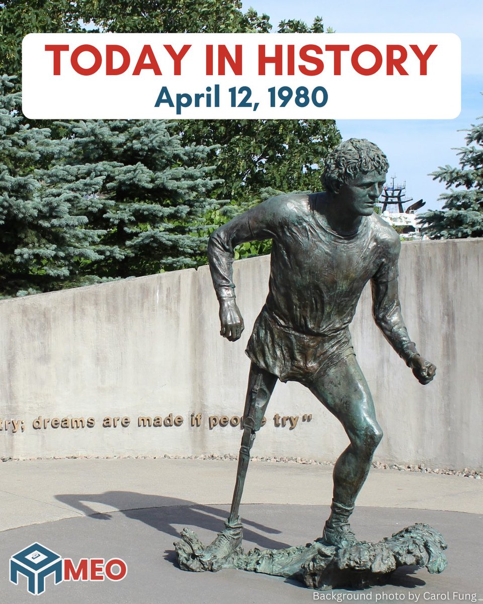 MEO_global's tweet photo. On April 12, 1980, Terry Fox started his Marathon of Hope, raising funds &amp; awareness for cancer research. His legacy continues to inspire 🇨🇦 Download the MEO app for more daily facts and more, link in bio! #TerryFox #CancerResearch #MarathonOfHope #MEOApp #Inspiration #Canada https://t.co/KFyNc61BNy