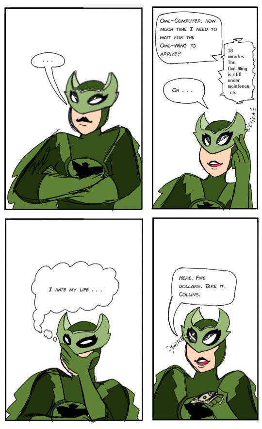 Very but very quick sketch on what Owl-Woman is gonna do in this situation:

Good drawing you made there btw. ^^