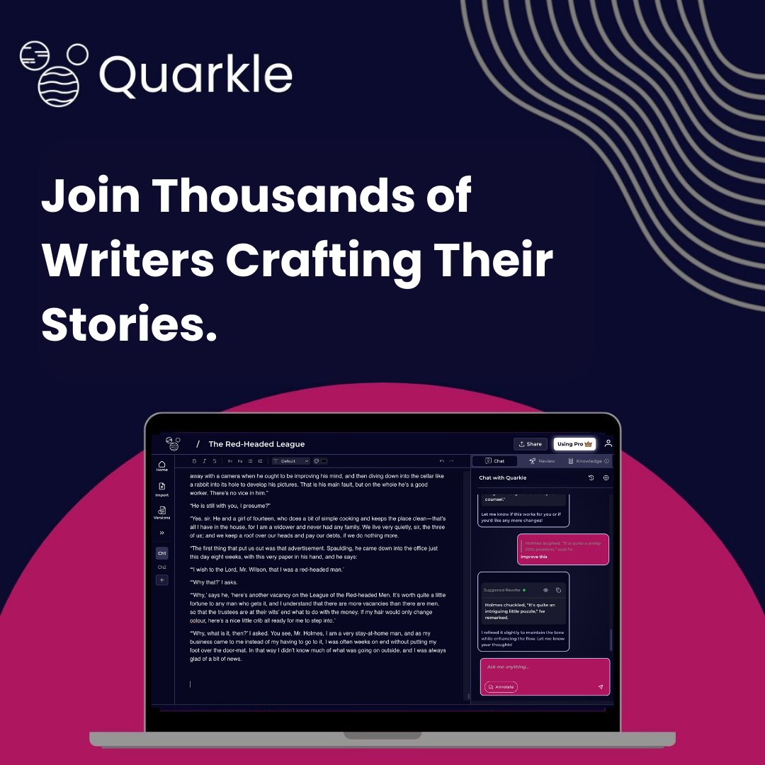 QuarkleAI's tweet photo. Join Thousands of Writers Crafting their Stories on Quarkle

#quarkle #writing https://t.co/LIlWAbBr7q