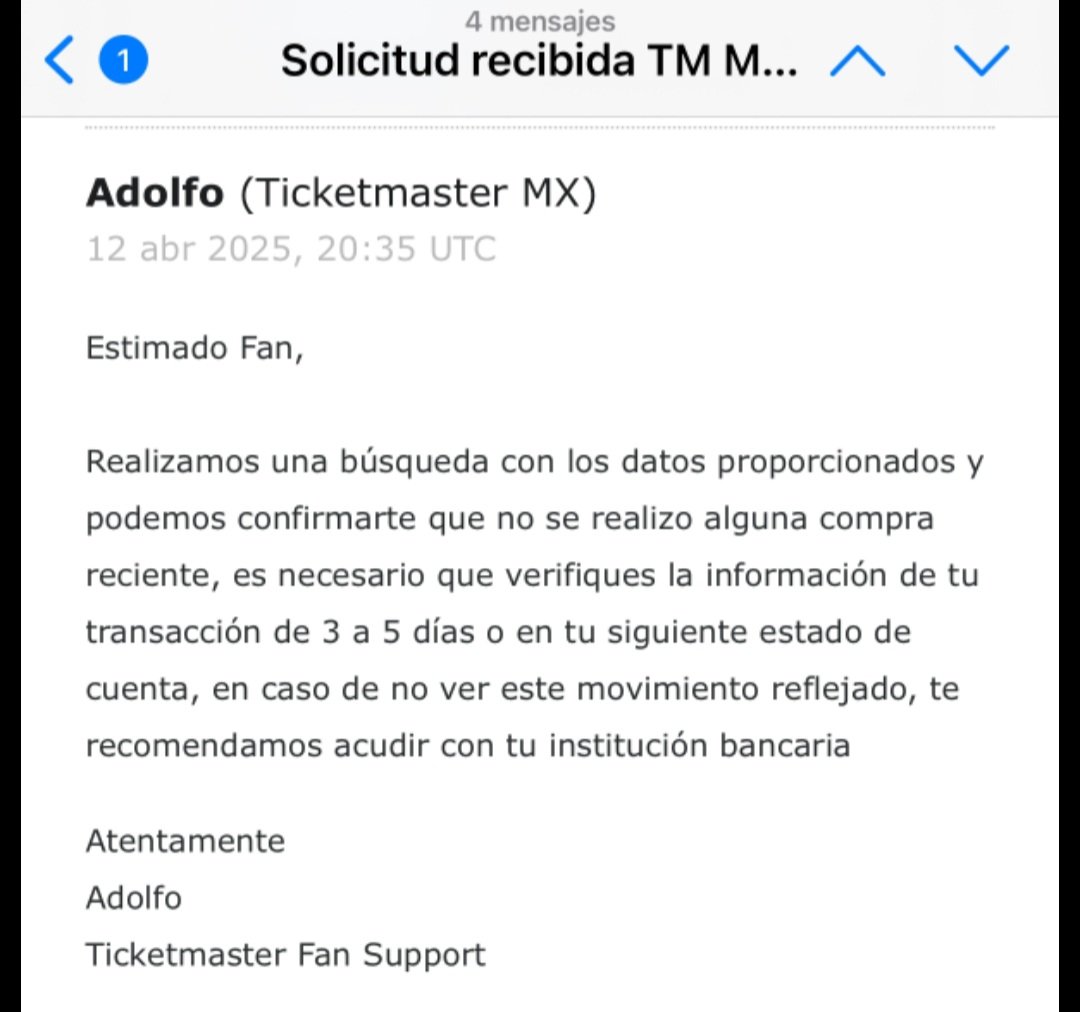anaelsner's tweet photo. @Mfernanda_J @ServicioTM @Ticketmaster_Me @Profeco Me pasó lo mismo y me acaban de decir esto. O sea que no nos van a respetar los boletos 😤 https://t.co/csZ9R8l5qA