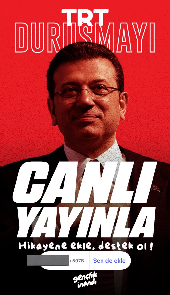 tcbuyuksehIr1's tweet photo. İBB Başkanı ve Cumhurbaşkanı Adayı Ekrem İmamoğlu’nun duruşmasının TRT’de yayınlanmasını destekleyen 500 binin üzerindeki Instagram kullanıcısı bunu story olarak paylaştı. https://t.co/qJTTofS2i9