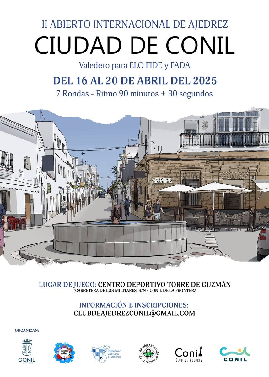𝐈𝐈 𝐀𝐛𝐢𝐞𝐫𝐭𝐨 𝐈𝐧𝐭𝐞𝐫𝐧𝐚𝐜𝐢𝐨𝐧𝐚𝐥 𝐝𝐞 𝐀𝐣𝐞𝐝𝐫𝐞𝐳 𝐂𝐢𝐮𝐝𝐚𝐝 𝐝𝐞 𝐂𝐨𝐧𝐢𝐥 ♟♟♟

📜𝐁𝐚𝐬𝐞𝐬 𝐝𝐞𝐥 𝐓𝐨𝐫𝐧𝐞𝐨 👉 acortar.link/u2VRZW

#clubdeajedrezconil #conildelafrontera #Deportes #ajedrez #clasico #fide #fada #dga