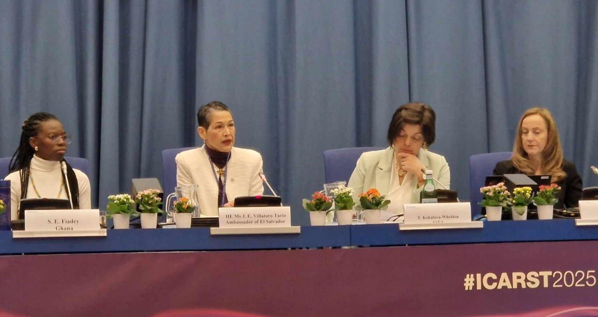JuliaVillatoroT's tweet image. Honored to join #ICARST2025 panel on “Equal Opportunities in Radiation Science and Technology”. Proud to present El Salvador’s commitment and advances to this important matter. 
@iaeaorg 
@IAEANA  
@WiN_IAEA @WiNIAEAChapter