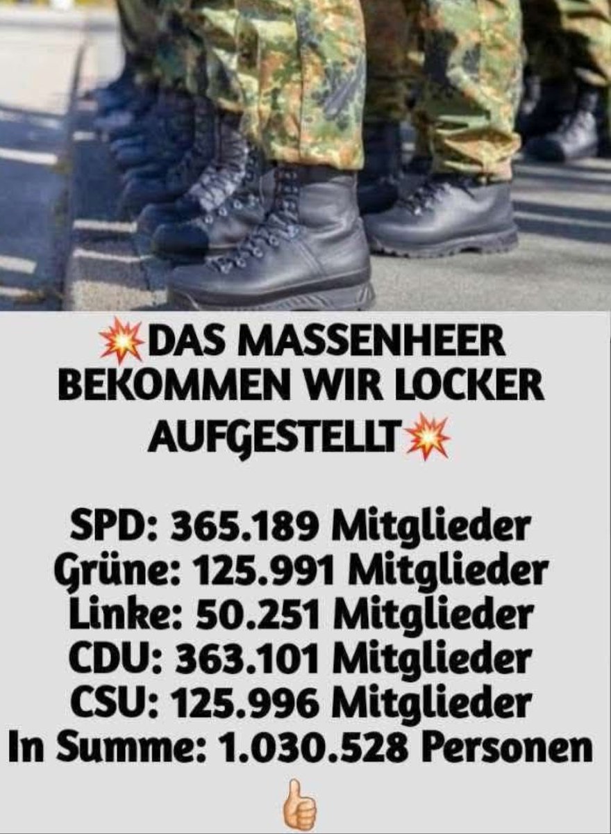 Während die Kriegstreiber der BRD ein Massenheer fordern und nicht wissen, wie sie es zusammen bekommen können, habe ich mir Gedanken gemacht, wie einfach es eigentlich ist.....