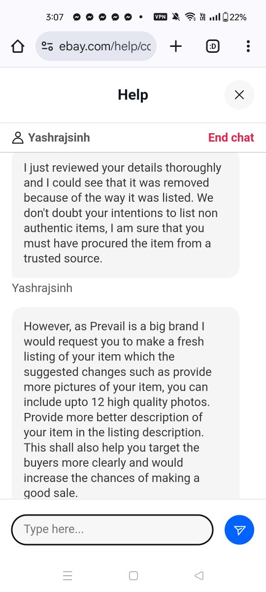 BrandonRPiper's tweet photo. @AskeBay hello my item was removed as counterfeit and I was told directly by your representative to just relist it again. Surprise surprise my item was removed again. https://t.co/cupdNr4ooO