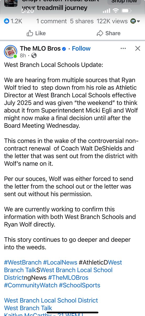 West Branch situation is one that is crazy. Walt Deshields deserved better than what the boe and supt did to him. No doubt those people are getting major heat from community and rightfully they should!