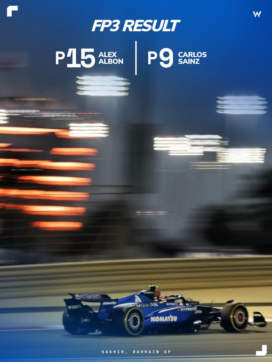 FP3 results in Bahrain. 🇧🇭 

#F1 #FormulaOne #Williams #WilliamsRacing #BahrainGP