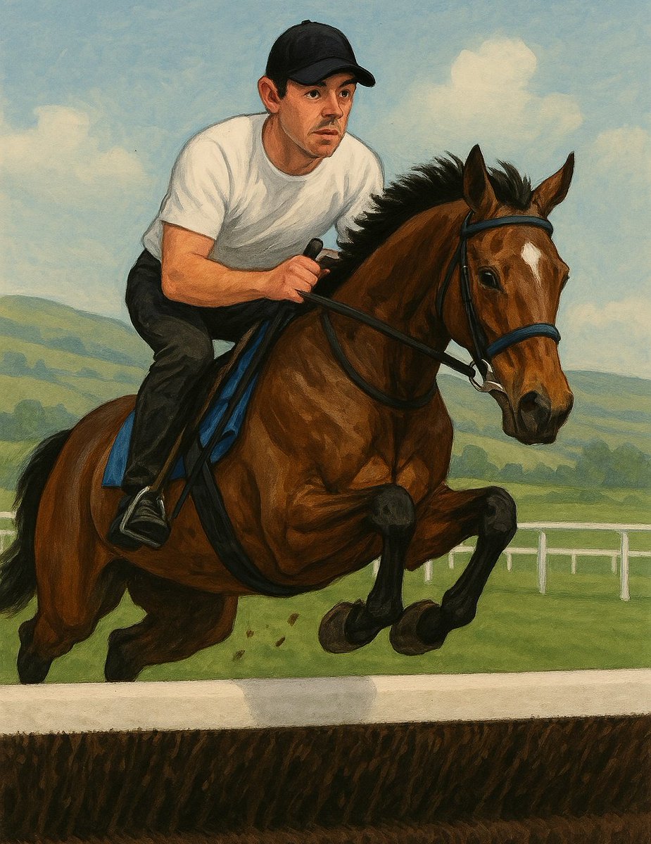 Rory rounding Amen Corner on the bridle. It's a bit like facing into the 2nd last at Cheltenham, what could possibly go wrong!