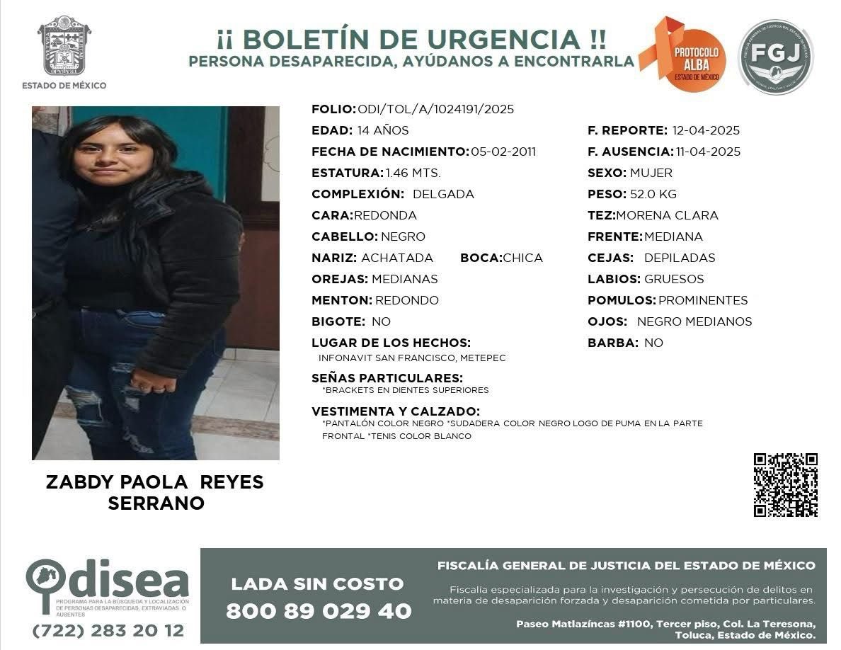 Mega_IsraelMtz's tweet photo. #HastaEncontrarla Zabdy Paola Reyes Serrano. Lugar de los hechos: Infonavit San Francisco #Metepec https://t.co/s4iClNhFzm