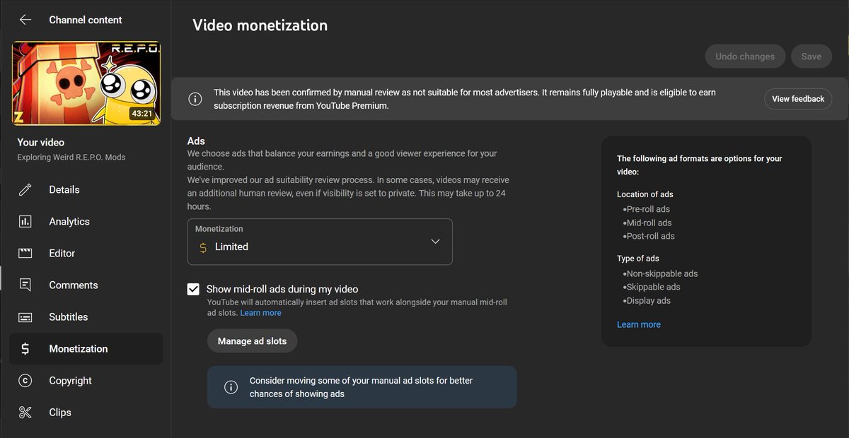 <a href="/TeamYouTube/">TeamYouTube</a> what employee do yall have manual reviewing my videos? There is literally NOTHING in this video that qualifies it for limited ads??