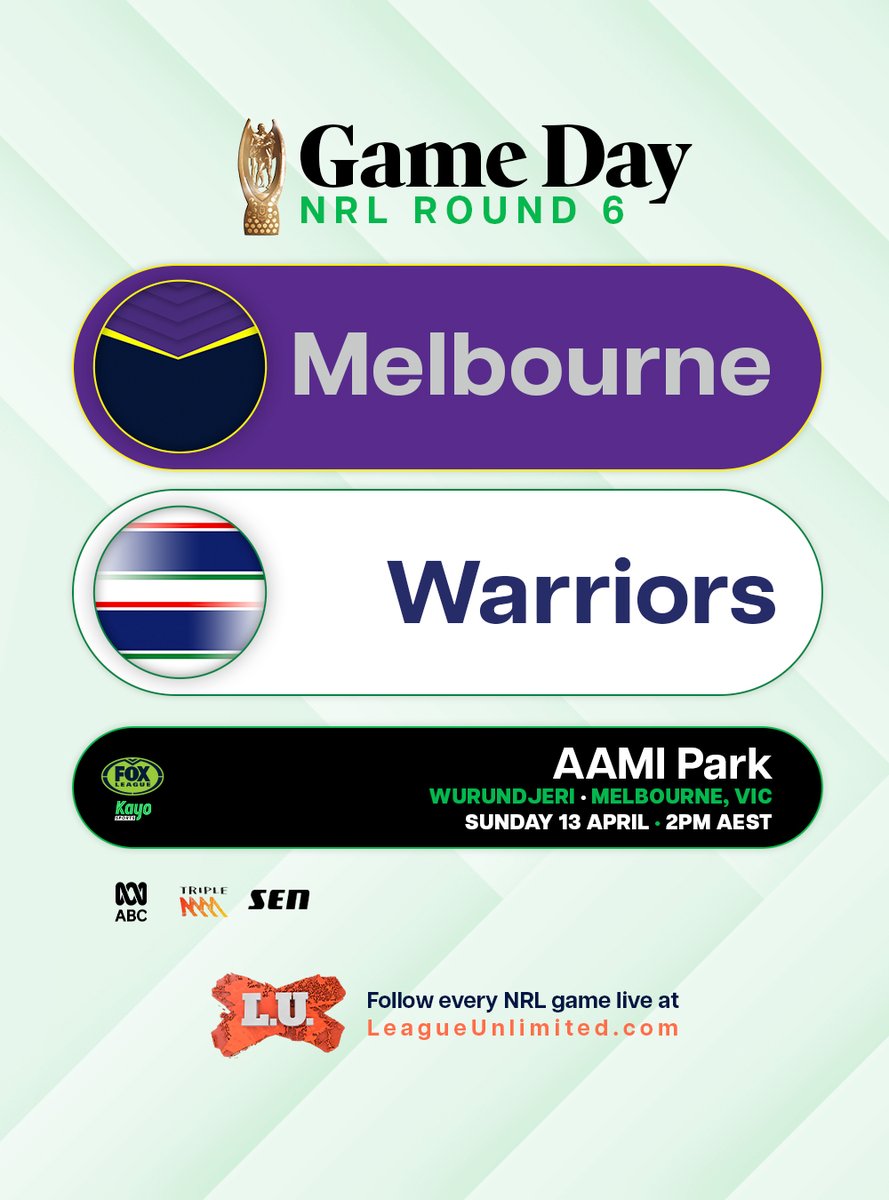 GAME DAY 🏉 A sold-out AAMI Park awaits!

PREVIEW ⏩ <a href="/lukejobson97/">Luke J</a> looks at today's action in #NRLStormWarriors: leagueunlimited.com/news/42033-sto…

FREE PROGRAMME 📖 leagueunlimited.com/the-front-row 

LIVE BLOG 💬 Josh from 2pm, late mail at 1.