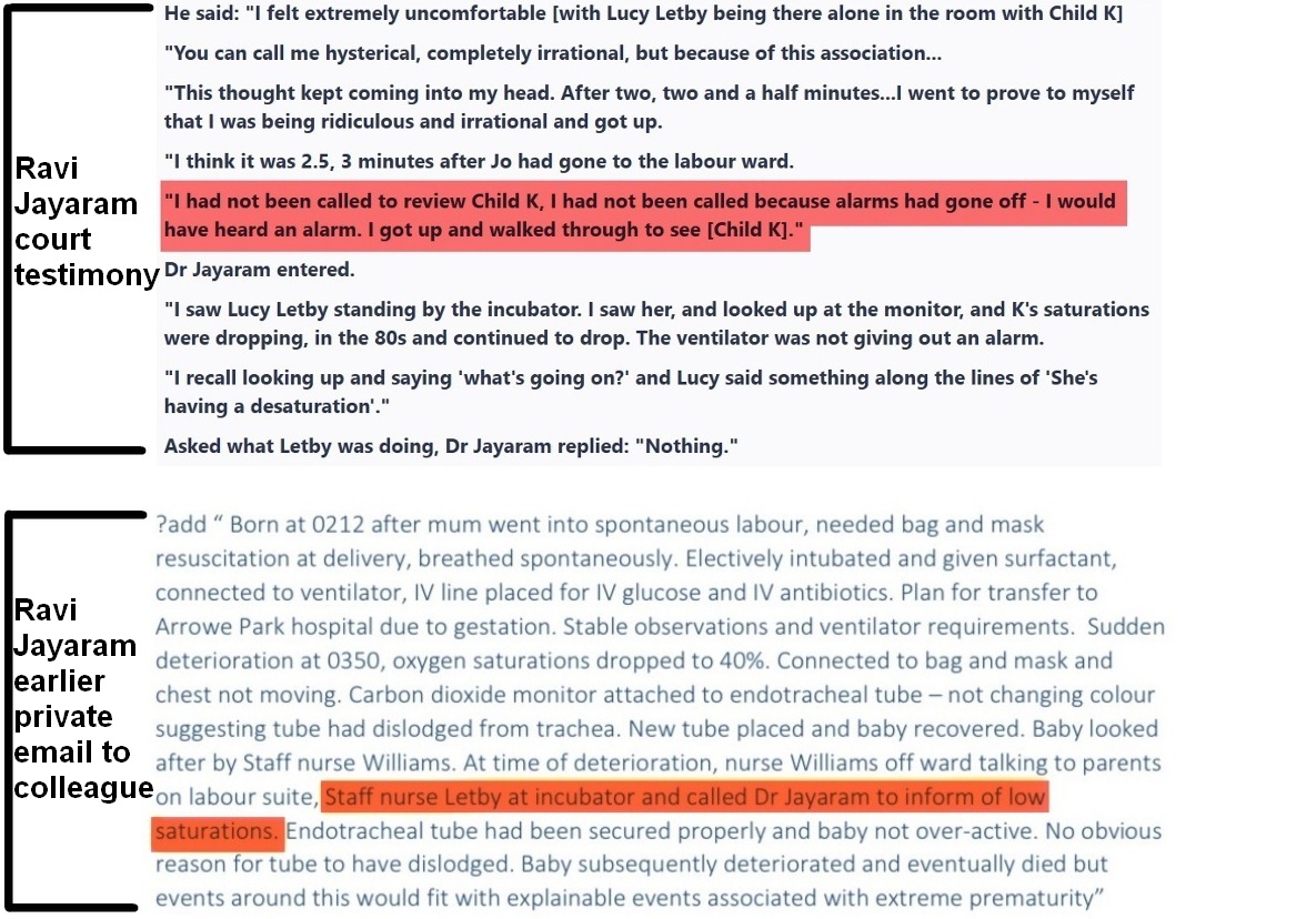 Politic56721677's tweet photo. Video of Ravi Jayaram sobbing &amp; sighing at being called a "hero" by the ITV reporter for helping to convict Lucy Letby, next to the email he hoped noone would ever find after he'd told a totally different story in court. https://t.co/IcwxYZJret