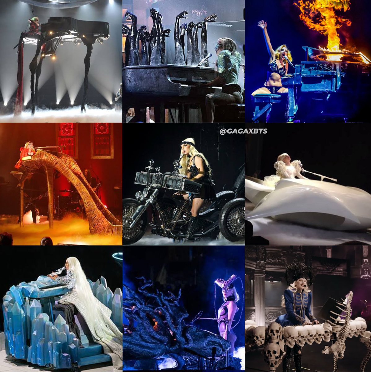 GAGAXBTS's tweet photo. LADY GAGA AND HER ICONIC PIANOS. https://t.co/1T9zze8YXa