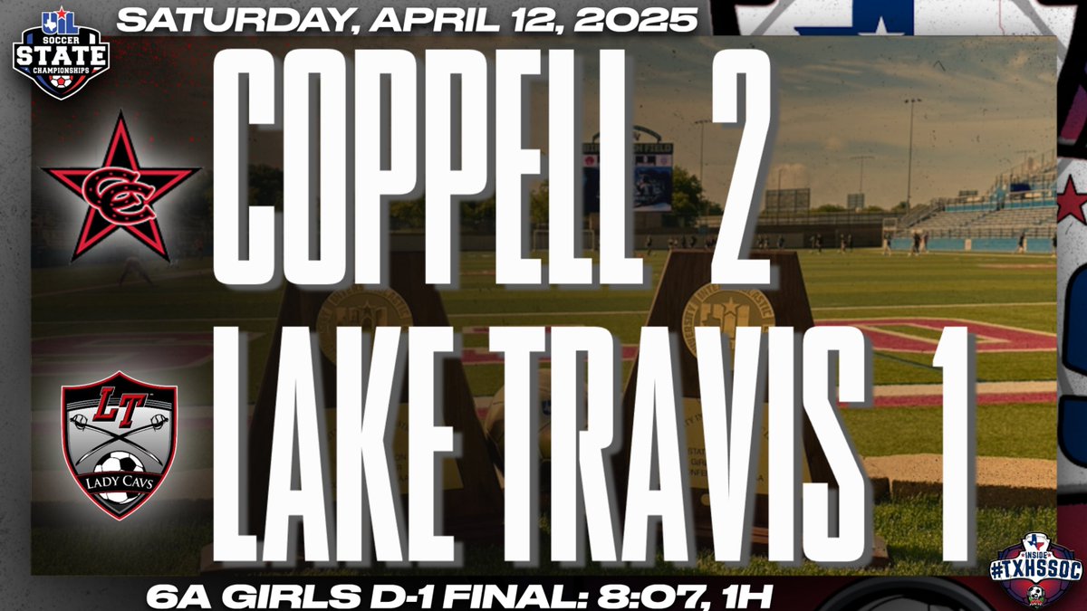 50_50Pod's tweet photo. 6A Girls D1 Final:                  
#UILState           

GOOAL  Lady Cavs!! #4, Banin Patterson w/ the put back finish off the redirect. 8:07, 1H
@CoppellCowgirls 2 - 1 @ltladycavsoccer 

#TXHSSOC #GoingToGeorgetown https://t.co/5UwmQUtjGq