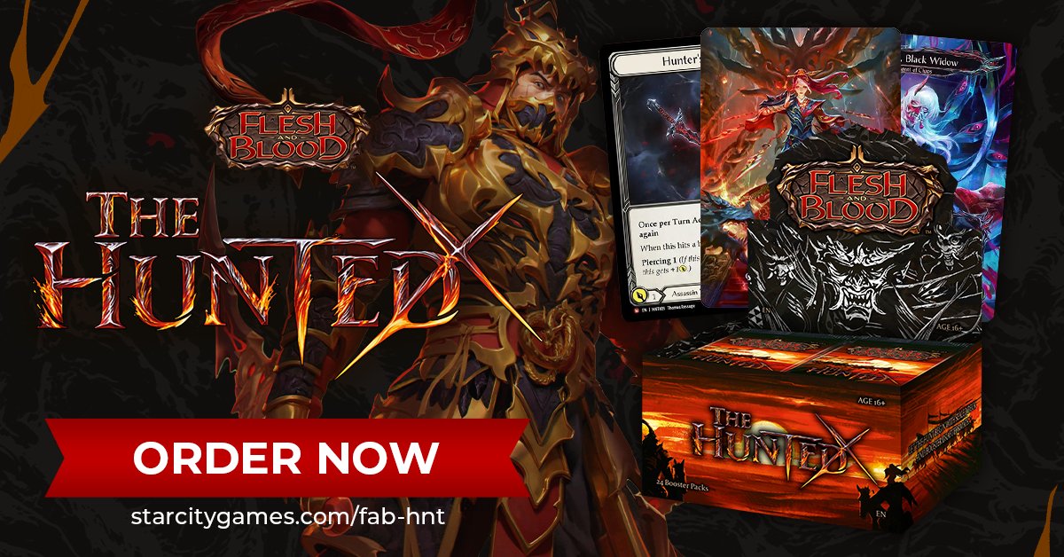 StarCityGames's tweet photo. The Emperor is slain, and justice burns bright in Volcor! 🔥👑

Ninjas, Warriors, and Assassins clash as the hunter becomes the hunted in Flesh and Blood: The Hunted! 🩸⚔️🕷️

#fabtcg #FABHunted

Order your singles and sealed products now! 
https://t.co/g8eJpuN7HO https://t.co/ztbTRK3WwR