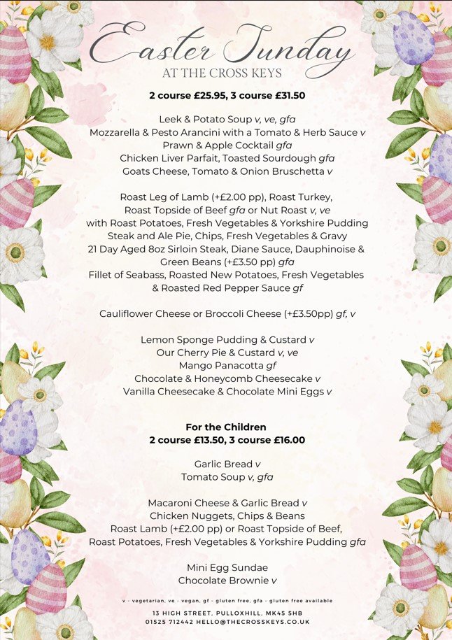 Come join us for our special Easter Sunday Menu!