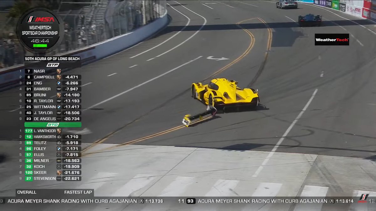 TROUBLE ! <a href="/GianmariaBruni/">Gianmaria Bruni</a> in <a href="/JDCMotorSports/">JDC MotorSports</a> #85 was touched by one of the GTD cars! Second Full Course Yellow.

#IMSA #IMSApl #LongBeachGP