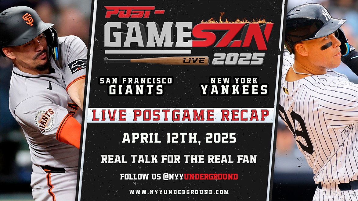 NYYUNDERGROUND's tweet photo. Post-GameSZN Live Starts NOW! Let's Recap the #yankeees win over the Giants

LIVE: https://t.co/pF2gYycdg1 https://t.co/ZHtA8Y53a0