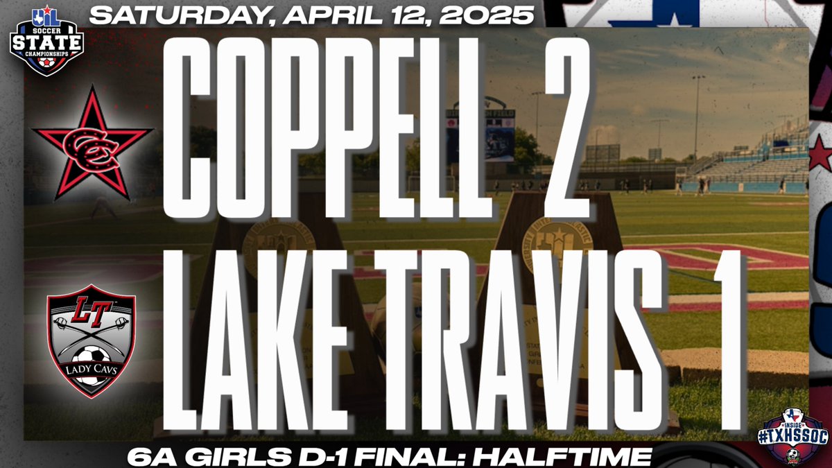 50_50Pod's tweet photo. 6A Girls D1 Final:                   
#UILState             
Halftime in Georgetown

We have us a ballgame...
@CoppellCowgirls 2 - 1 @ltladycavsoccer 

#TXHSSOC #GoingToGeorgetown https://t.co/WNplsuS3QF