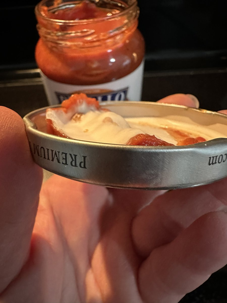 MrsWilson71's tweet photo. What is going on with the food industry? We make pizza once a week…this is tonight’s brand new can of sauce I just opened and the other photo was last week’s dough problem. Gross 🤢 https://t.co/br2Fabfgiq