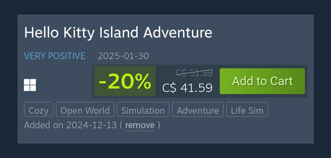 zannahroses's tweet photo. PSA HELLO KITTY ISLAND ADVENTURE IS ON SALE (at least on Steam). I picked up the deluxe edition! 😁 I'm so excited to start my Sanrio Animal Crossing-esque journey. https://t.co/mEdVcPG34c