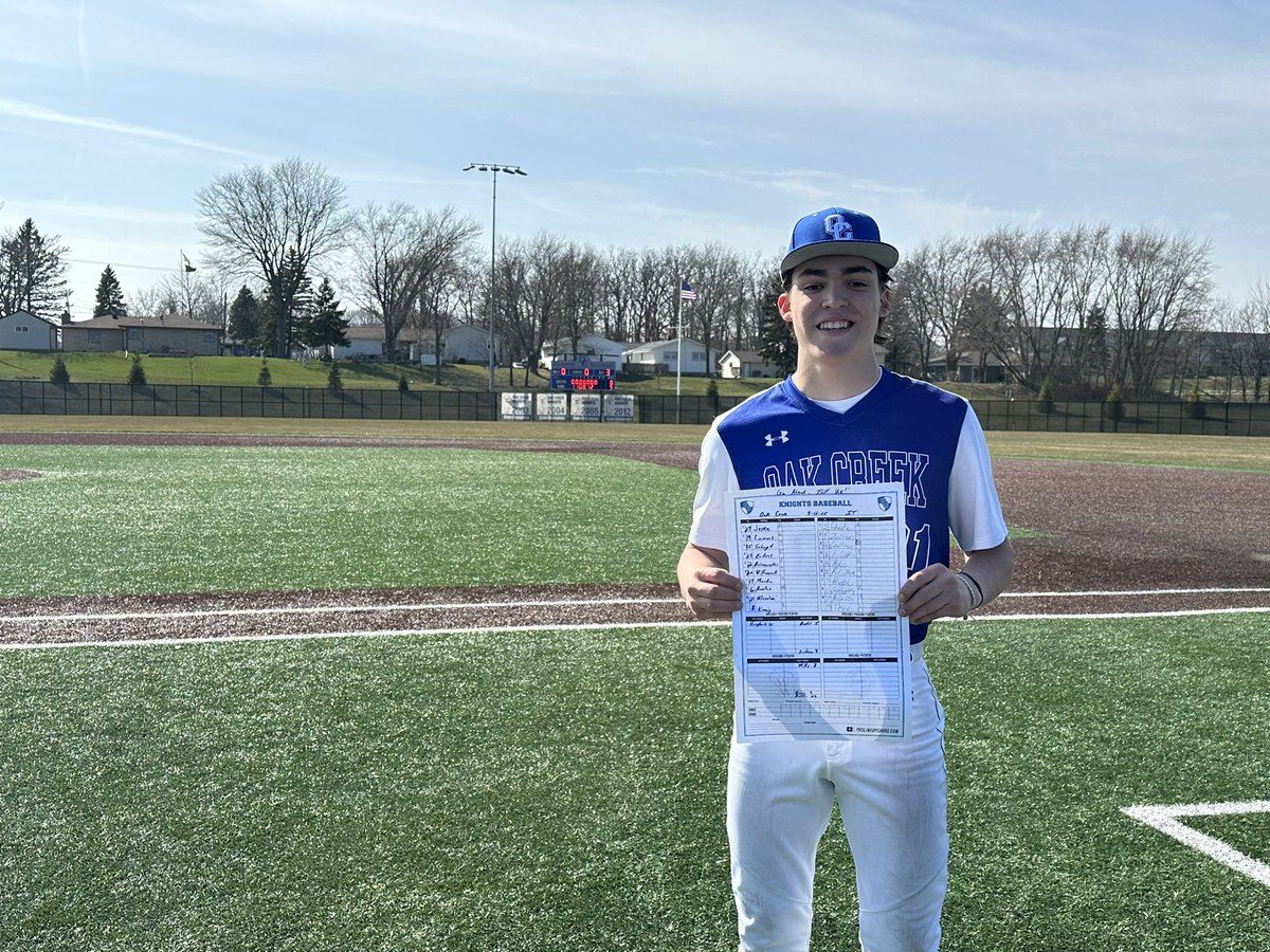 Oak Creek HS Baseball (@ocreekbaseball) on Twitter photo Final: OC 5 Indian Trail 0
Knights win the series and improve to 2-1 on the season. Ulie and Mills combine on 3 hitter
<a href="/blakeulezelski1/">Blake Ulezelski</a> W, 5 IP, 4K
Ben Mills: SV, 2 IP, 2 K
Freshman Cam Jeske in the doubleheader: 4-7, 3 doubles, 3R, 2RBI
Captain <a href="/nate_schopf/">nathan schopf</a> 4-6, 2 2B’s, 2R Final: OC 5 Indian Trail 0
Knights win the series and improve to 2-1 on the season. Ulie and Mills combine on 3 hitter
<a href="/blakeulezelski1/">Blake Ulezelski</a> W, 5 IP, 4K
Ben Mills: SV, 2 IP, 2 K
Freshman Cam Jeske in the doubleheader: 4-7, 3 doubles, 3R, 2RBI
Captain <a href="/nate_schopf/">nathan schopf</a> 4-6, 2 2B’s, 2R