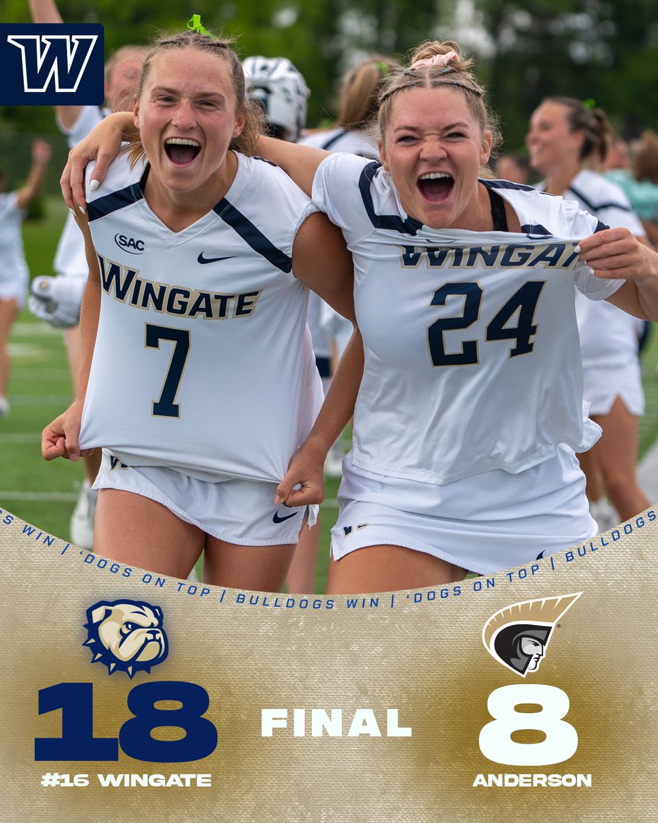 Wingate Bulldogs (@wu_bulldogs) on Twitter photo BULLDOGS WIN!!!!!
#16 <a href="/Wingate_WLax/">Wingate Women’s Lacrosse</a> cruises past Anderson, rolling to a 10-goal Senior Day win in the SAC showdown!
Wilgeroth had 6 goals & an assist; Millard had 4 goals & 6 draw controls, Scherer & Blakely each had 2 goals & an assist
#OneDog BULLDOGS WIN!!!!!
#16 <a href="/Wingate_WLax/">Wingate Women’s Lacrosse</a> cruises past Anderson, rolling to a 10-goal Senior Day win in the SAC showdown!
Wilgeroth had 6 goals & an assist; Millard had 4 goals & 6 draw controls, Scherer & Blakely each had 2 goals & an assist
#OneDog